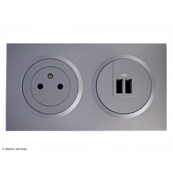 Prise 2P+T Surface + chargeur 2 USB type-A Dooxie complet Alu - Sans griffes - DCA021