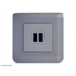 Prise Double chargeur USB  Type-A + Type-C Mosaic Legrand Alu complet - Avec griffes - MCA010G