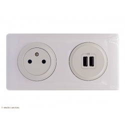 Prise de courant et chargeur double USB type-A Céliane Complet Blanc - Sans griffes - CCB012
