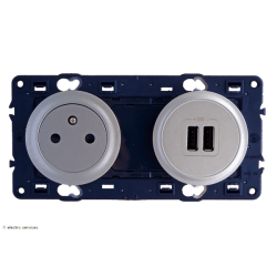 Prise de courant et chargeur double USB type-A Céliane Legrand - Titane - LEG99518