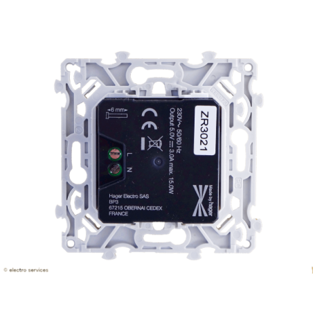 Chargeur double USB Hager Essensya – vue arrière du mécanisme