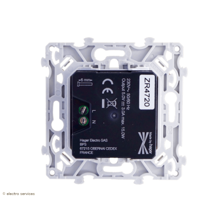 Chargeur double USB A+C Hager Essensya WE113 face arrière