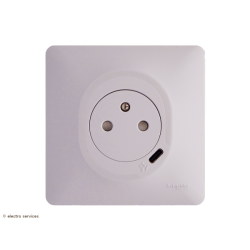 Prise de courant 2P+T affleurante + chargeur USB-C 10.5W Ovalis Schneider Complet Blanc