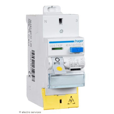 Interrupteur différentiel 2P 40A 30mA Type AC Hager CDS742F
