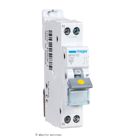 Disjoncteur 32A 1P+N courbe C 3kA Hager MFN732 1 module
