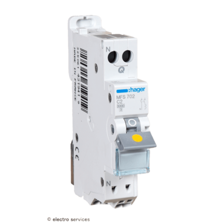 Disjoncteur automatique 2A 1P+N courbe C Hager MFS702 3kA