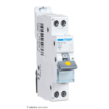 Disjoncteur 20A 1P+N courbe C 3kA Hager MFN720 1 module