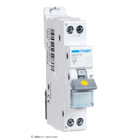 Disjoncteur 10A 1P+N courbe C 3kA Hager MFN710 1 module