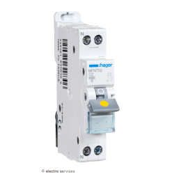 Disjoncteur 2A 1P+N courbe C 3kA Hager MFN702 1 module