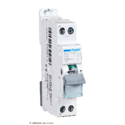 Disjoncteur 10A 1P+N courbe C 4.5–6kA Hager MJT710 1 module