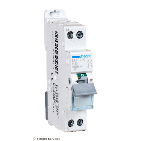 Disjoncteur 10A 1P+N courbe C 4.5–6kA Hager MJT710 1 module