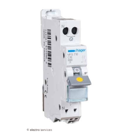Disjoncteur 16A 1P+N courbe C Hager MFS716 3kA