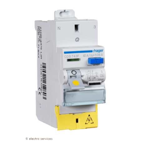 Interrupteur différentiel 2P 40A 30mA Type A SanVis Hager CDS743F