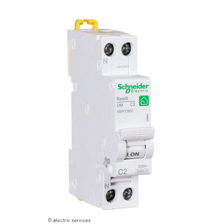 Disjoncteur 1P+N 2A courbe C Schneider Resi9 XP R9PFC602 peignable