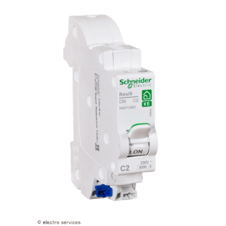 Disjoncteur 1P+N 2A courbe C Schneider Resi9 XE R9EFC602 embrochable