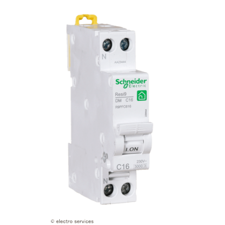 Disjoncteur 1P+N 16A courbe C Schneider Resi9 XP R9PFC616 peignable
