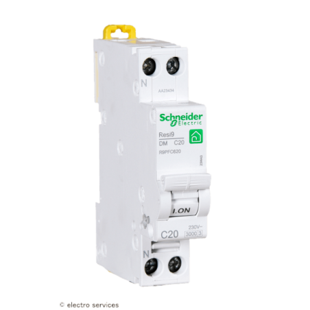 Disjoncteur 1P+N 20A courbe C Schneider Resi9 XP R9PFC620 peignable
