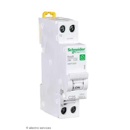 Disjoncteur 1P+N 25A courbe C Schneider Resi9 XP R9PFC625 peignable