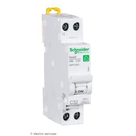 Disjoncteur 1P+N 32A courbe C Schneider Resi9 XP R9PFC632 peignable