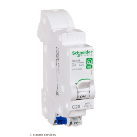 Disjoncteur 1P+N 20A courbe C Schneider Resi9 XE R9EFC620 embrochable