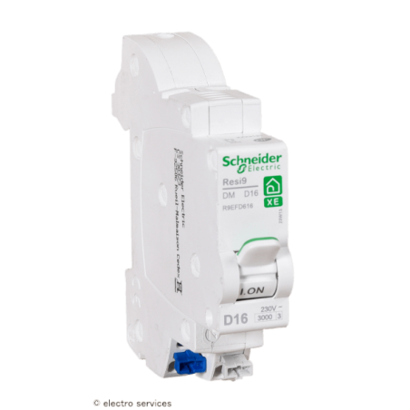 Disjoncteur 1P+N 16A courbe D Schneider Resi9 XE R9EFD616 embrochable