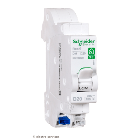 Disjoncteur 1P+N 20A courbe D Schneider Resi9 XE R9EFD620 embrochable