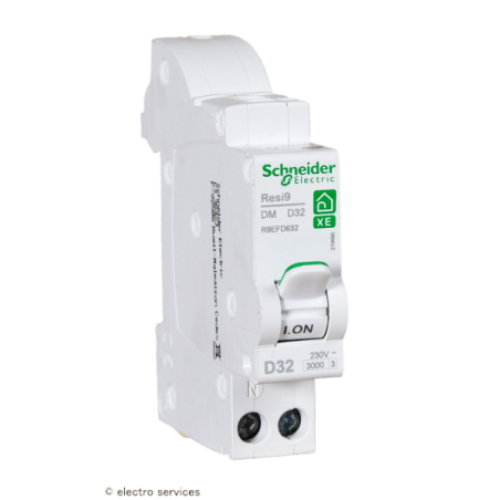 Disjoncteur 1P+N 32A courbe D Schneider Resi9 XE R9EFD632 embrochable