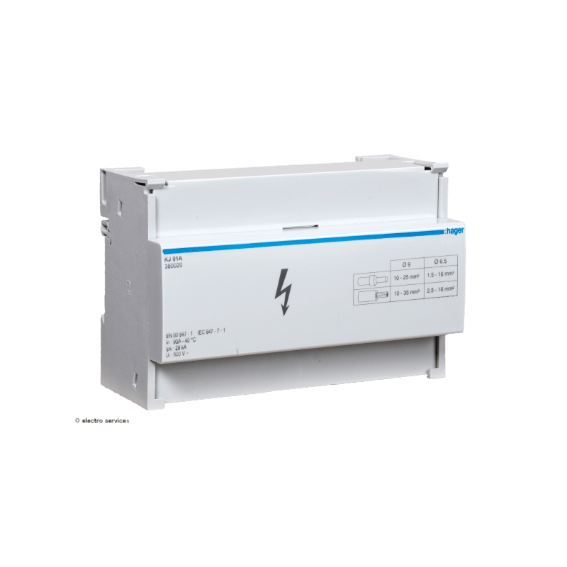 Répartiteur Modulaire HAGER KJ01B – 80A, 4 Barrettes X 9 Connexions