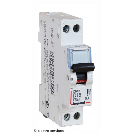 Disjoncteur 16A courbe D Legrand DNX³ 406802 – 1P+N 6kA 1 module