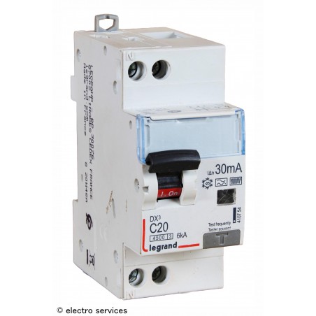 Disjoncteur différentiel 20A type F 30mA Legrand DX³ 410754 – 1P+N 2 modules