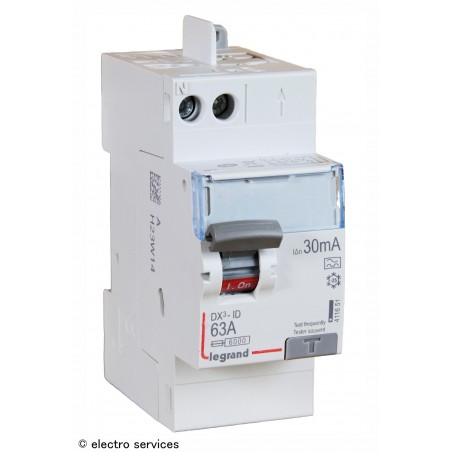 Interrupteur différentiel 63A 30mA type A Legrand DX³ 411651 – 2 modules