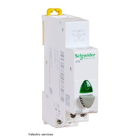 Bouton poussoir lumineux Schneider A9E18036 NO gris voyant vert rail DIN