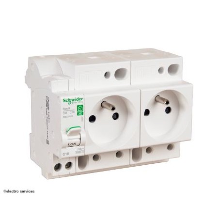 Disjoncteur + 2 prises Schneider Resi9 XE R9ECS616 16A embrochable