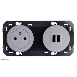 Prise de courant Surface 2P+T + prises 2 USB Type-A Dooxie - Aluminium - LEG600442