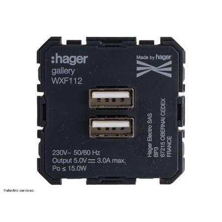 Double chargeur USB A WXF112 Hager Gallery – chargeur mural moderne