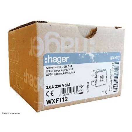 Double chargeur USB A WXF112 Hager Gallery – chargeur mural moderne-boite