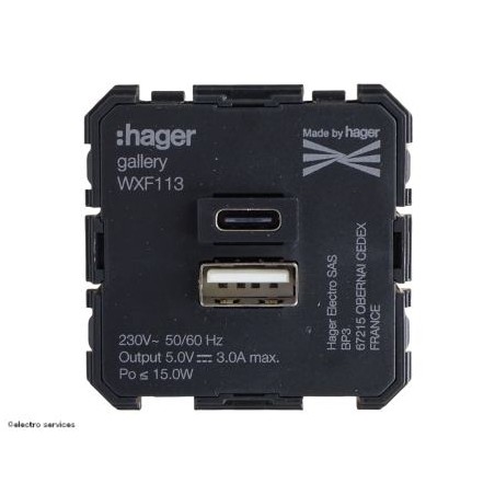 Double chargeur USB A + C WXF113 Hager Gallery – chargeur mural moderne