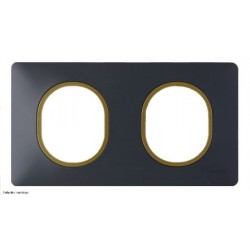 Plaque 2 postes horizontal Ovalis Schneider - Anthracite bague effet laiton - SCHS340704E