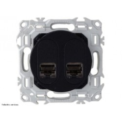 Prise double RJ45 - Cat6 STP grade 2TV min à grade 3TV Schneider Odace - Noir onyx - SCHS940486