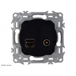 Prise mixte RJ45 Cat6 STP + TV Schneider Odace - Noir onyx - SCHS940141