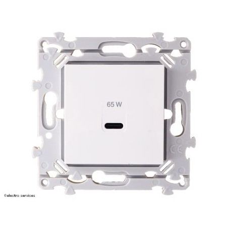 Chargeur USB‑C 65W Hager Essensya – recharge rapide encastrée WE115 blanc