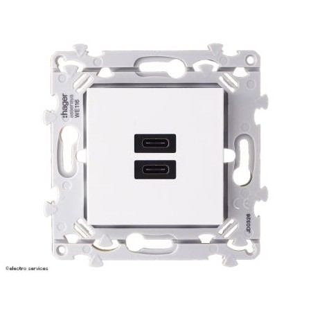 Chargeur double USB‑C 20W Hager Essensya – recharge murale WE116 blanc