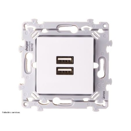 Prise chargeur double USB Hager Essensya – module mural avec 2 ports USB pour recharger smartphone et appareils USB