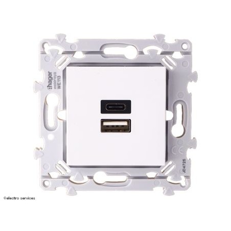 Chargeur double USB A+C Hager Essensya WE113 blanc