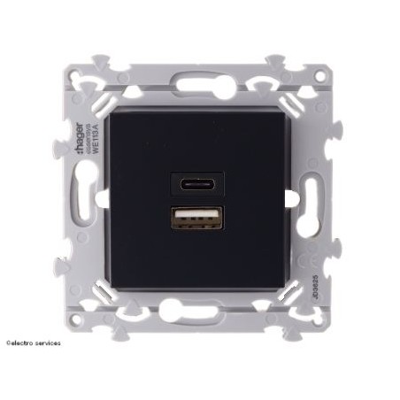 Chargeur double USB A+C Hager Essensya WE113A anthracite