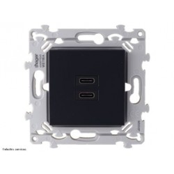 Chargeur mural Hager WE116A double USB‑C 20W encastré anthracite pour smartphone et tablette
