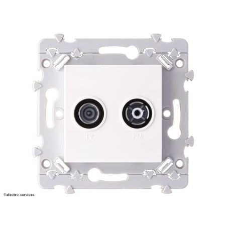 Prise TV FM Hager Essensya – prise antenne murale coaxiale WE253 blanc