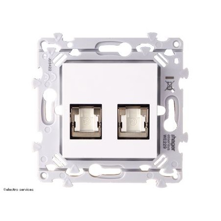 Prise RJ45 double Cat6 STP Grade 3 TV Hager Essensya WE229 blanc