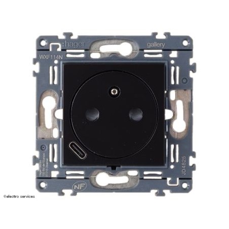Prise affleurante 2P+T + USB-C WXF114N Hager Gallery – prise murale moderne noir